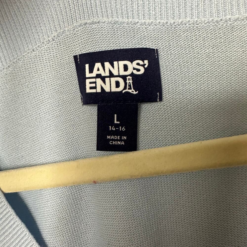 Lands End Sweater Large 14 16 Color block Blue Gray - Picture 4 of 13